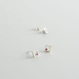 minrl geometric toys squares earrings silver ruby