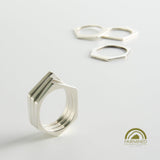 minrl random polygons rings hexagons fairmined silver 3 stacked