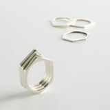 minrl random polygons rings hexagons silver 3 stacked