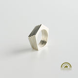 minrl random polygons rings pentagons fairmined silver stacked back