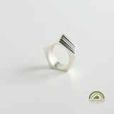minrl random polygons rings pentagons fairmined silver stacked front
