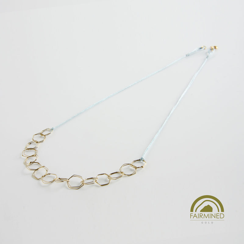 minrl hexagons air necklace fairmined gold silk sapphire