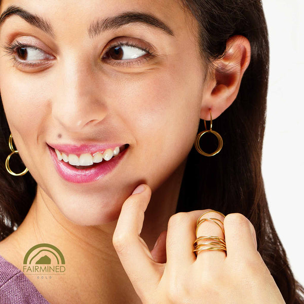 minrl rings earrings fairmined yellow gold worn