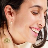minrl snowdrop long earrings fairmined gold worn