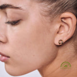 minrl aura earrings fairmined gold worn