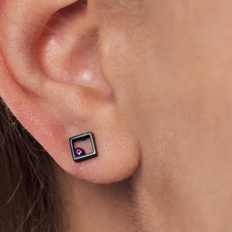 minrl geometric toys squares earrings black ruby worn