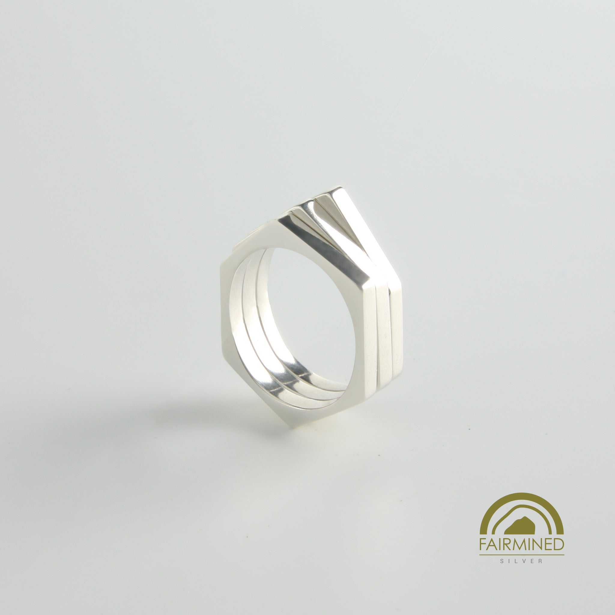 Fairmined Random Polygons Ring Set Three Hexagons | minrl jewels