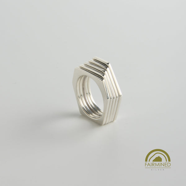 minrl random polygons rings hexagons fairmined silver stacked front