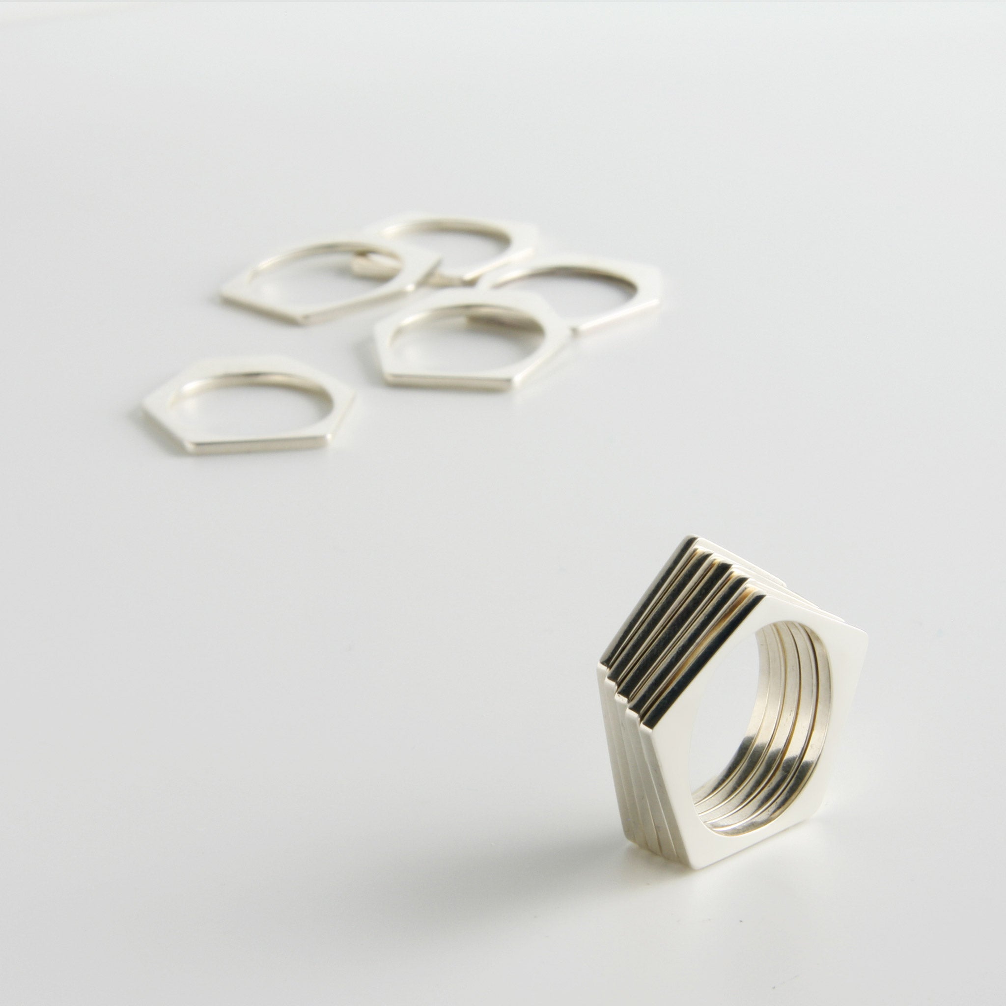 Random Polygons Ring Set Five Pentagons | minrl jewels