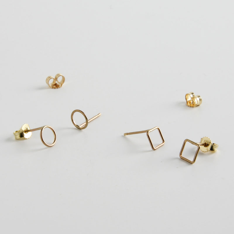 minrl shapes circles and squares earrings yellow gold